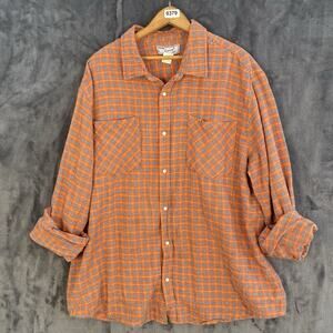 Haband Casual Joe Flannel Shirt Plaid Snap Up Long Sleeve Orange Men's XLT